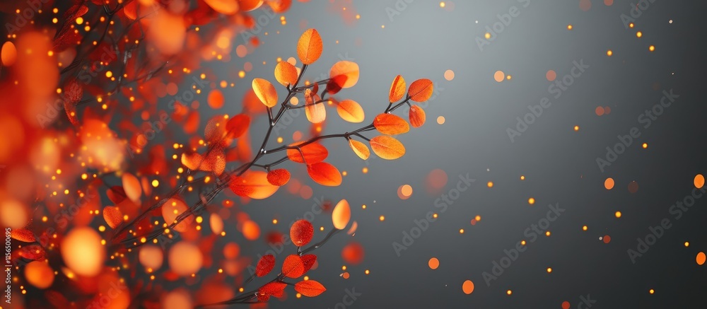 Poster delicate orange and gray bokeh background with autumn leaves creating a serene space for text or gra