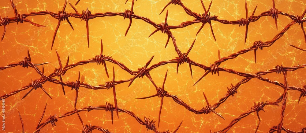 Poster intricate 3d orange barbed wire illustration with a gradient background and ample space for text or 
