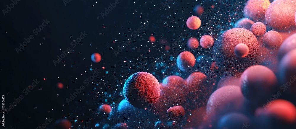 Poster 3d abstract illustration of colorful spheres in space creating a festive atmosphere with empty copys