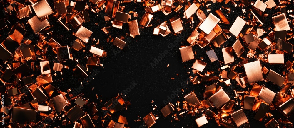 Poster copper foil squares on black background with empty center for custom text or graphic design applicat
