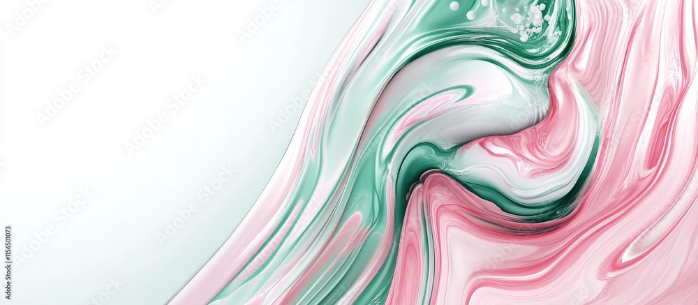 Poster emerald green and pink abstract fluid art with strong shadows and vortex spirals creating a surreal 