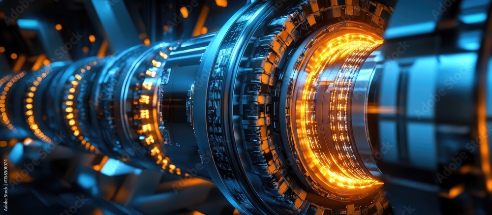 Aufkleber 3d illustration of a futuristic electromagnetic generator with glowing elements and space for text o