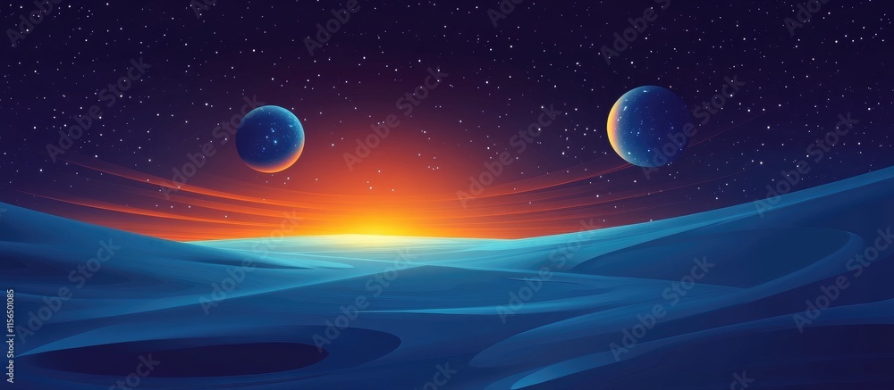 Poster vibrant cosmic landscape with nebulae and space planets ideal for text and graphics integration