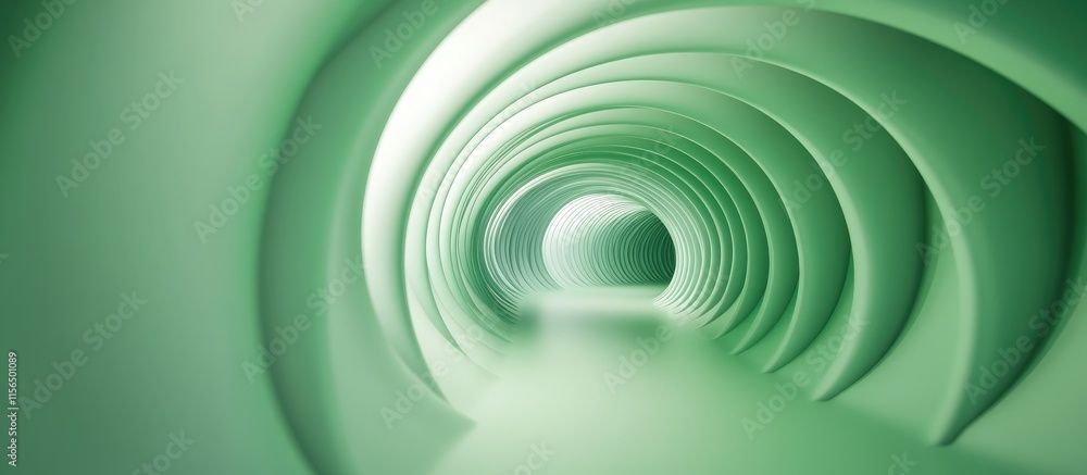 Poster abstract 3d tunnel illustration in green gradient with smooth curves and empty copy space for text o