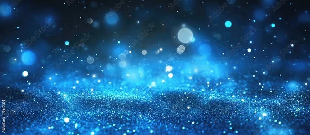 Poster elegant blue abstract background featuring shimmering bokeh effects with ample space for custom text