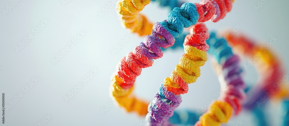 Poster colorful close up of a dna helix model representing genetics and health research with a soft backgro
