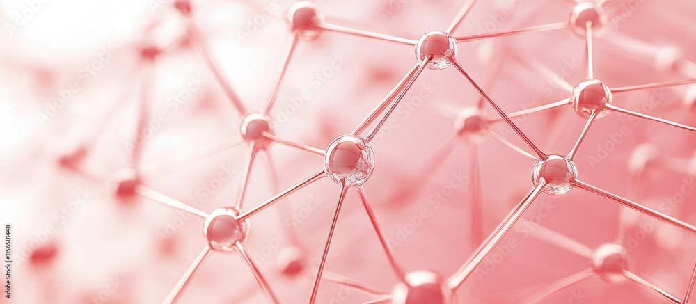 Poster 3d illustration of a rose gold network structure on a cybersecurity background featuring abstract co