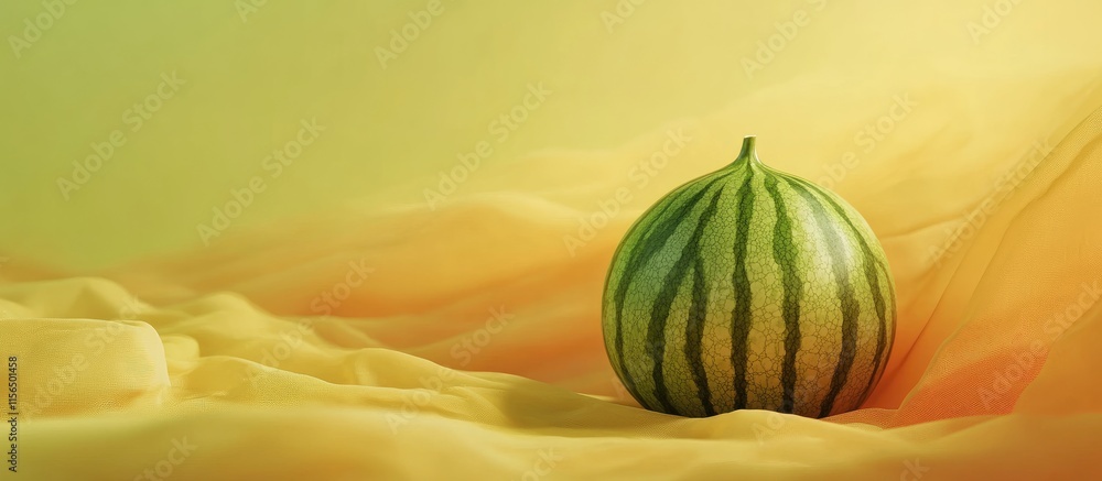 Aufkleber ripe watermelon on soft yellow background with space for text and fresh summer vibes
