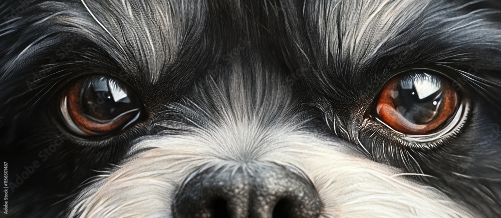 Poster Closeup of a Shih Tzu face highlighting expressive eyes and charming features with distinct fur textures and ample blank space for text