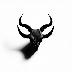 Black Skull with Large Curved Horns