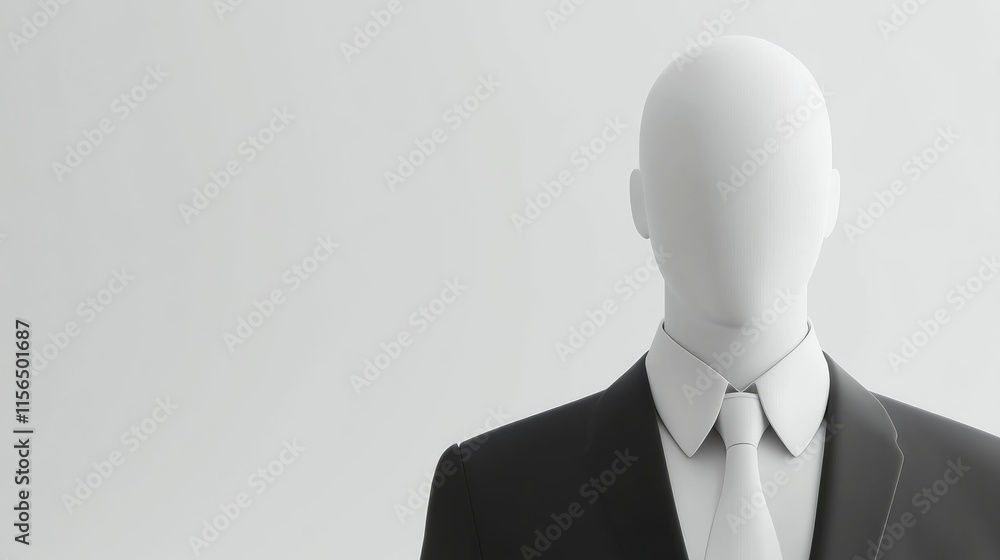 Poster 3d rendered businessman model on white background with ample empty space for text and branding in a 