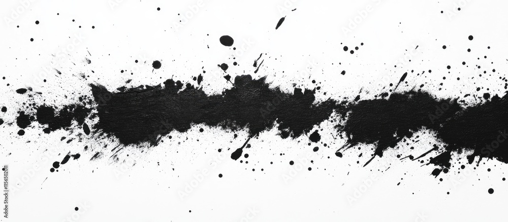 Poster black paint splatter texture on white background creating artistic space for creative designs and te