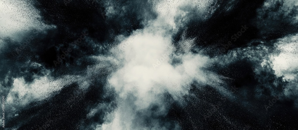 Poster dynamic black powder explosion background with dark smoke clouds and empty space for text or graphic