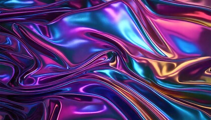 Obraz premium Iridescent Chrome Wavy Gradient Cloth Fabric Abstract Background with Ultraviolet Holographic Effect