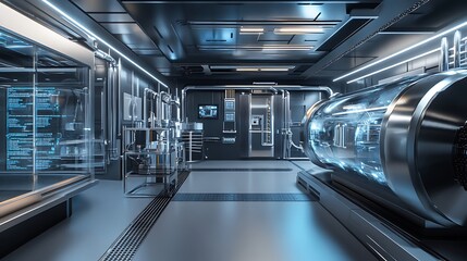 Obraz premium Futuristic Lab Interior: Stunning 3D Render of a Sleek, High-Tech Research Facility. AI Generated