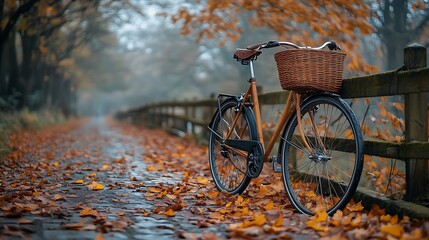 Fototapeta premium Vintage Bicycle Parked Beside Autumnal Path