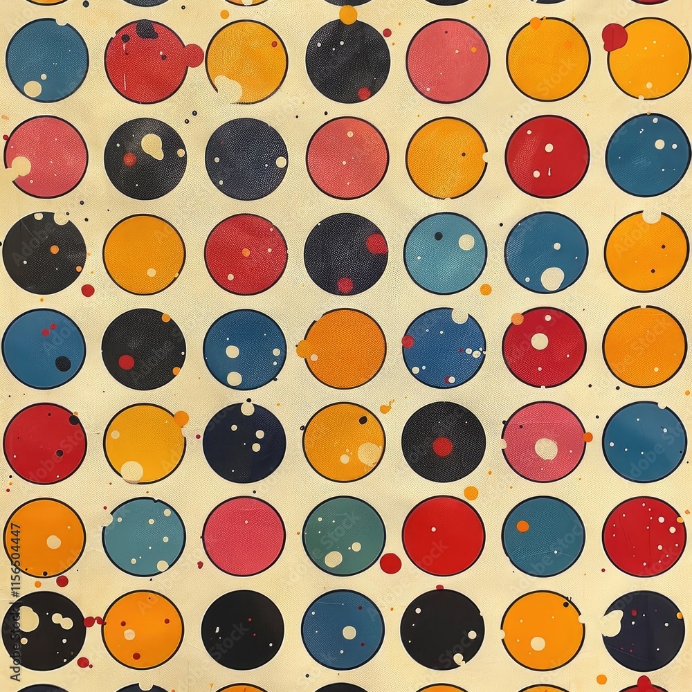 Poster a colorful pattern featuring various circles on a light background.