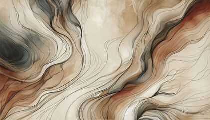 An organic abstract wallpaper featuring flowing lines and earthy tones, evoking nature-inspired aesthetics and a sense of tranquility.