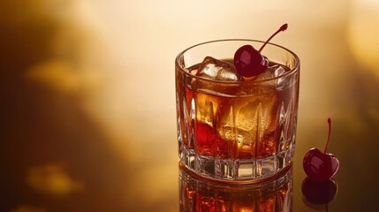 Classic Old-Fashioned Cocktail with Cherry Garnish, Reflecting Balance and Joy in Life's Simple Pleasures