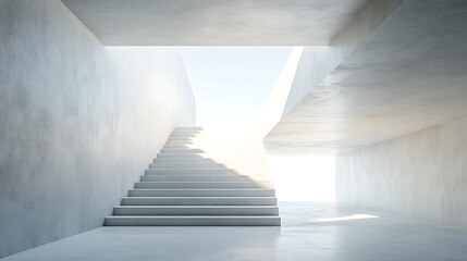 Fototapeta premium Serene 3D Render: Ascending Steps in a Minimalist Concrete Hallway. AI Generated