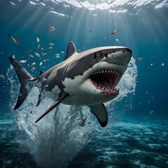 Naklejka premium Predator in Action: Dumd Gulpur Shark Engaged in a Feeding Frenzy