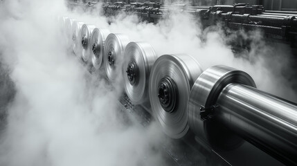 Industrial Steel Rolling Process with Dynamic Steam Effect in Manufacturing Facility