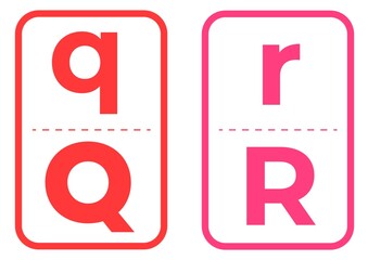 ABC Flash Cards. Educational Alphabet Cards for children. Alphabet flashcards to make it easier for children to learn to recognize letters. Letters Q and R. 