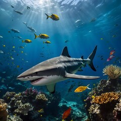 Fototapeta premium Shark in a Dreamscape: Dumd Gulpur Shark Exploring a Legendary Underwater World