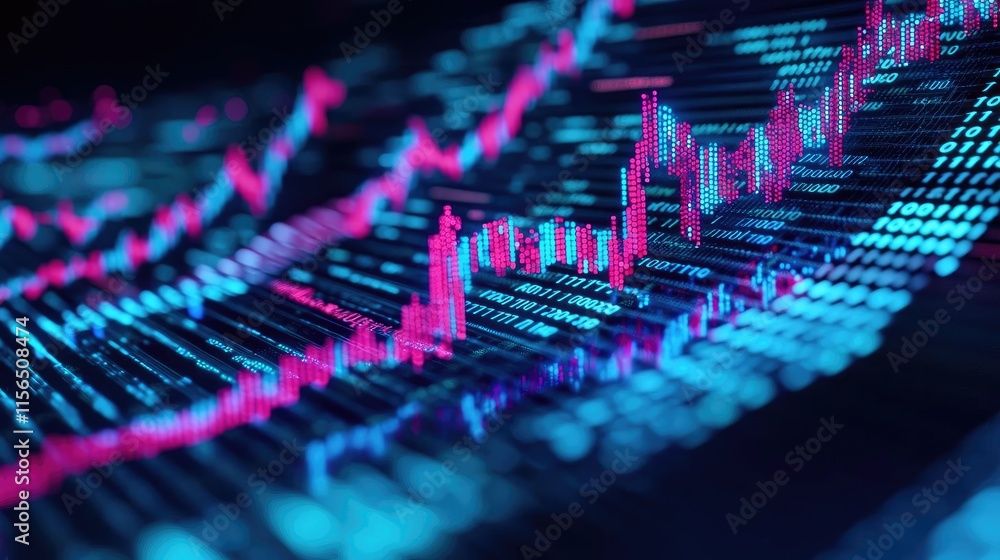 Poster financial data idea. close-up of a vibrant digital stock market graph displaying trading data visual