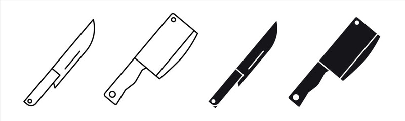 knife icon set. kitchen knife thin line and flat icon symbol sign. vector illustration