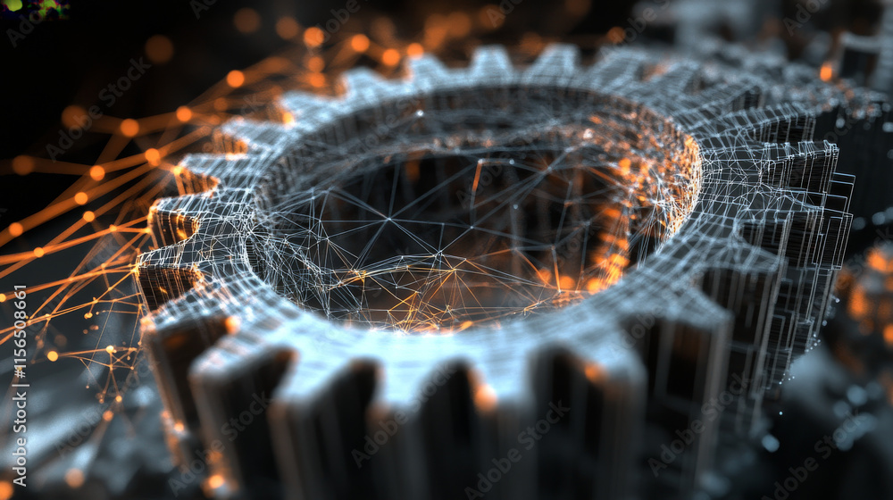 Poster a hologram of gear. gears of polygons, triangles of points and lines. the low gear connection struct