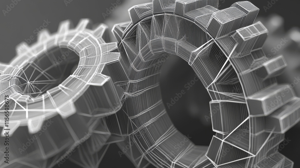 Poster a hologram of gear. gears of polygons, triangles of points and lines. the low gear connection struct