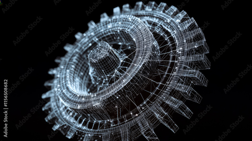 Poster a hologram of gear. gears of polygons, triangles of points and lines. the low gear connection struct