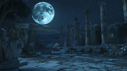 A serene full moon illuminating a calm lake at midnight.