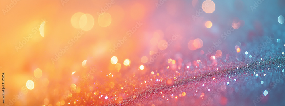 Poster pastel rainbow glitter background featuring a soft bokeh effect, creating an enchanting and dreamy a