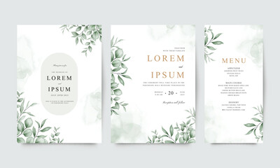 Beautiful wedding invitation card set arranged green plants