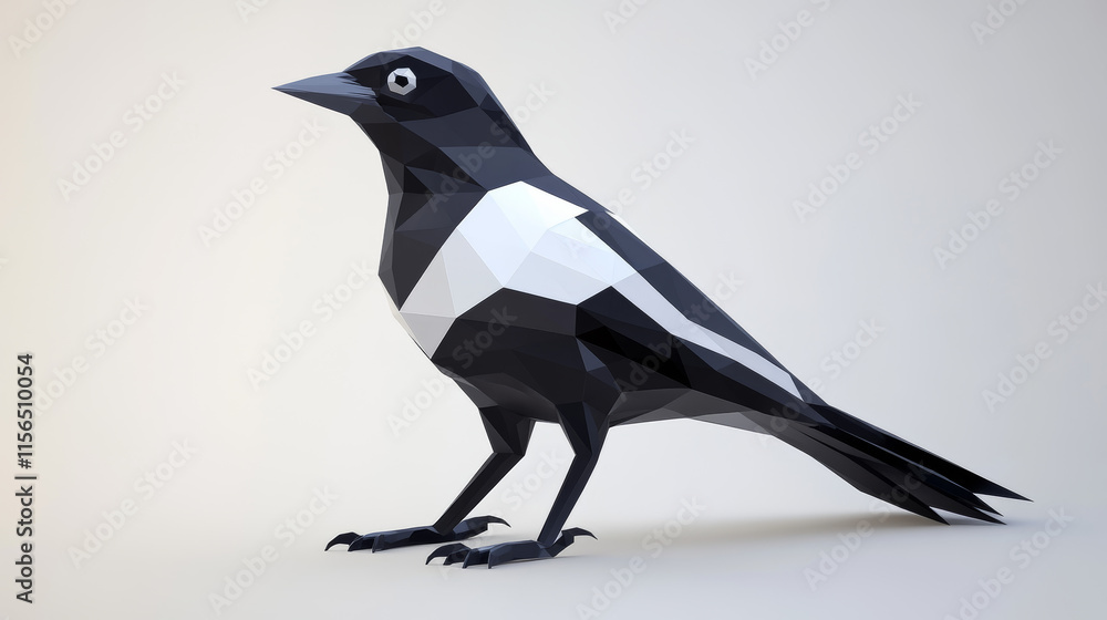 Poster a hologram magpie. magpie of polygons, triangles, points, and lines. magpie low-poly compound struct