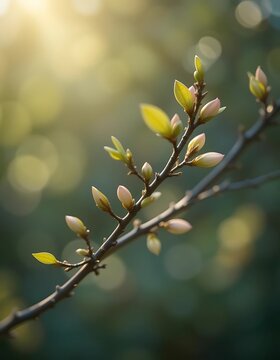 Fototapeta Delicate Spring Blossoms Emerging On Branch