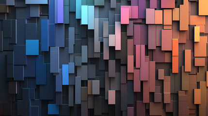 Abstract Geometric Blocks, Hues of Blue, Pink & Orange. A vibrant composition of rectangular shapes creates a dynamic and colorful abstract design. The interplay of color and form 