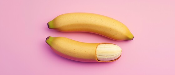 Two Bananas  One Peeled  Pink Background  Fruit Still Life  Minimalist Food Photography