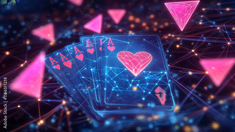 Aufkleber hologram playing cards. the casino consists of polygons, triangles of points and lines. playing card