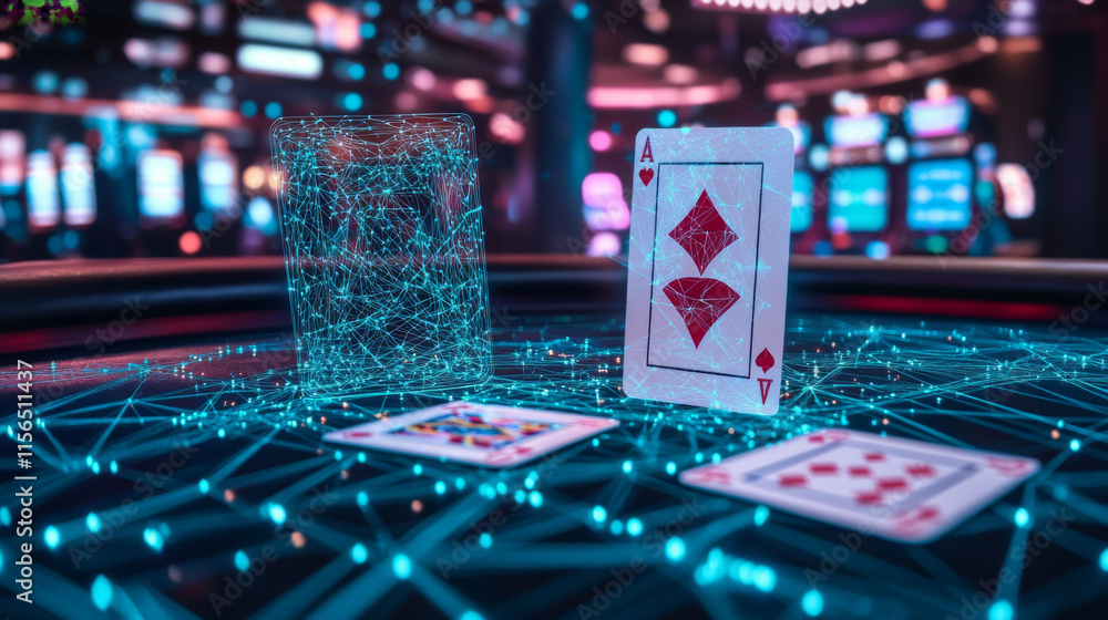 Poster hologram playing cards. the casino consists of polygons, triangles of points and lines. playing card