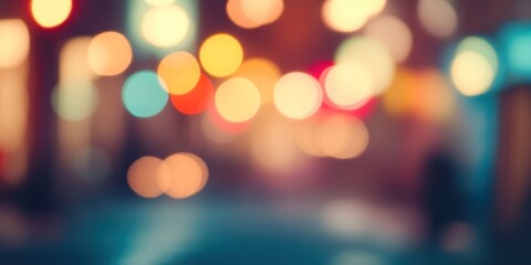 Blurred bright glowing lights of district in megapolis under dusk sky in evening on blurred background