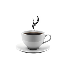 Obraz premium Hot Coffee in White Cup Steam Morning Drink Cafe