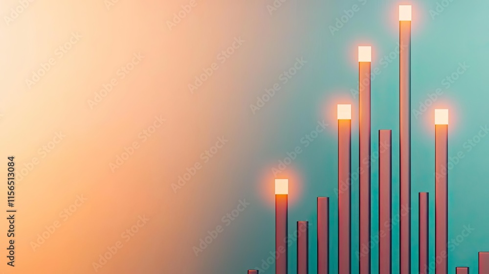 Poster financial data idea. abstract technology background with glowing bars and soft colors.