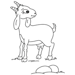 Cute cartoon hand drawn vector goat coloring page.