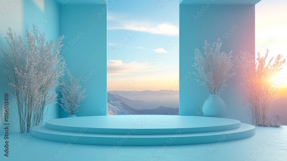 Poster gradient empty podium with soft transitions from mint to sky blue