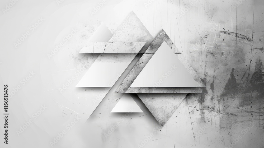 Poster Abstract geometric design featuring layered triangles on a textured background.