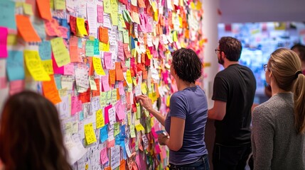 Colorful Sticky Notes Adorn A Wall In An Art Exhibit