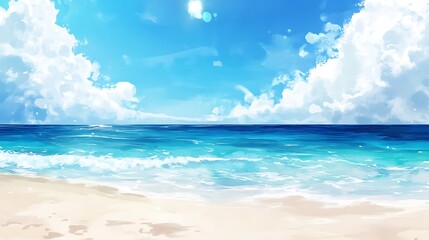 Obraz premium Serene Beachscape: Digitally Painted Summer Day Illustration. AI Generated